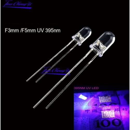 100PCS UV LED Diode DIP 3mm 5mm Diodes Clear UV 395nm LED Ultraviolet Ultra Violet LED Kit