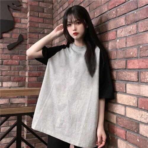 2021 Loose Summer Women T-shirt Tops Short Sleeve Long Black Gray Basic Top Tee Shirt Femme O-neck Plus Size Hipster Clothing