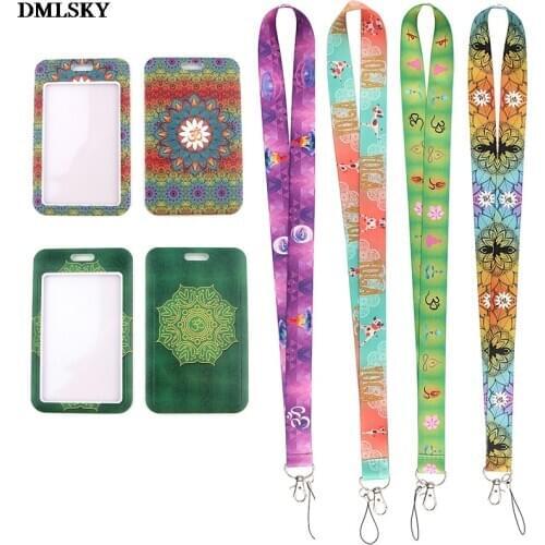 24pcs/lot MD147 DMLSKY Yoga Pattern Business Badge Card Holder with Necklace Lanyard Keychain Badge ID Mobile Phone Rope Gifts
