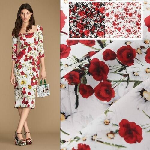 Natural Organic Cotton Rose Printed White Fabric Parent-child Clothing Shirt Children Fabrics Cloth Per Meter for Dress