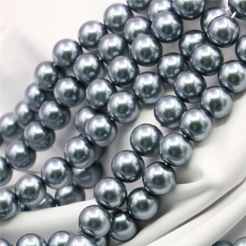 Dark Grey Artificial Shell Imitated Pearl 4/6/8/10/12/14mm Womens Round Loose Beads Semi-finished Jewelry Making 15inch Y849