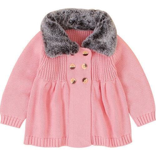 2020 Kids Girls knitted sweater Coat autumn winter girl baby Double-breasted children jumper with fur collar
