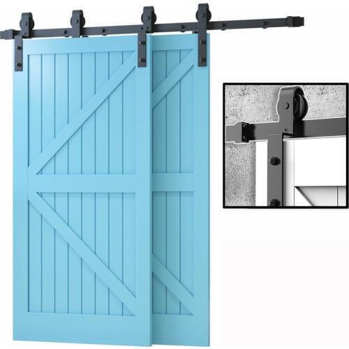 Gifsin Bypass Sliding Barn Door Hardware Track Bent Hanger Bypassing System 10FT-20FT
