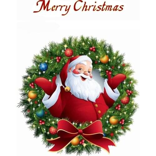 Simulation Christmas Wreath Decorations Window Paste Glass Door Ornaments PVC Waterproof Flat Wall Sticker Winter Home Decor