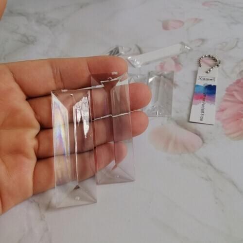 Camal 10pcs 62x21mm 2 Holes Acrylic Crystal Long Strip Pendant Chandelier Curtain Wedding Party Lighting Part Christmas Hanging