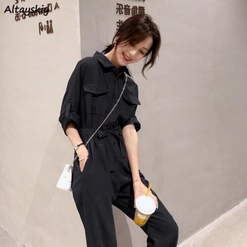 Jumpsuits Women Solid Mature Ladies Female Fashion Classy Elegant Slim Ankle-length Comfortable Lace-up Newest Streetwear Daily