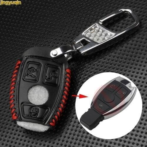 Jingyuqin 3 Buttons Leather Car key Case Cover for Mercedes Benz Auto Remote Key Support NEC And BGA 2000+ Year Car Accessories