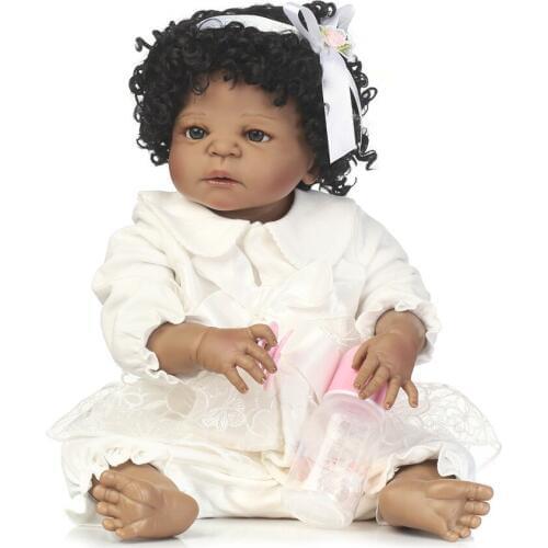 Black Bebes reborn girl 57cm NPK Full Body Silicone Reborn Baby Doll Toy Newborn baby Princess Toddler Doll Child Bathe Toy