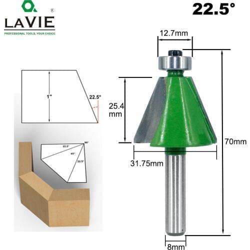 LAVIE 1pc 8mm Shank Chamfer Router Bit 22.5 Degree Bevel Edging Milling Cutter for Wood Woodorking Machine Tools MC02110-22.5