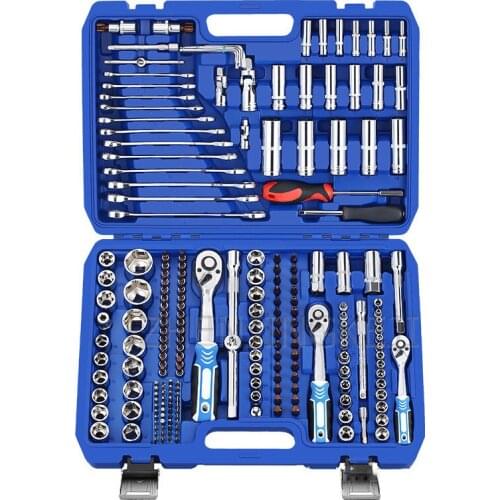 216 Piece Set The New Blue Box 72 Teeth Curved Handle Ratchet Sleeve Wrench Suit Manual Auto Repair Toolbox