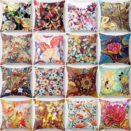 Fashion beauty oil painting lotus plants foral pattern pillow cases short plush high quality square thick pillow case covers