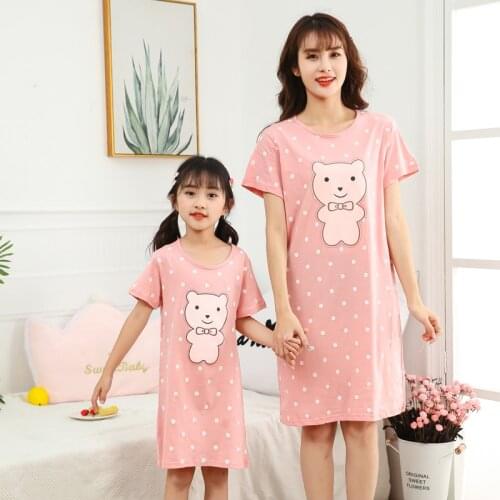 Summer Girls Nightgown Pajamas Kids Short Sleeved Nightdress Cute 100% Cotton Child Baby Sleeping Dress Size 8 10 12 14 Years