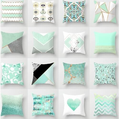 Ins New Mint Green Geometric Pattern Cushion Cover Polyester Pillowcase Para Sofa Home Bedroom Sofa Cuscini Decorative