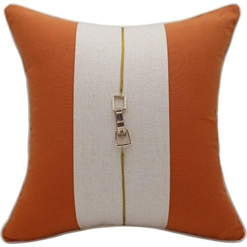 Orange Beige Patchwork Cushion Cover Pillow Cover Luxury Metal Chain Decorative Pillowcase Living Room Sofa Pillows Home Decor