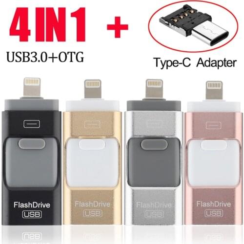 3 in 1 OTG USB Flash Drive 8G/16G/32G/64GB/128GB Pendrive Metal Pen Drive 64GB for iPhone X/8/7/6 Plus USB Flash Memory Stick PC