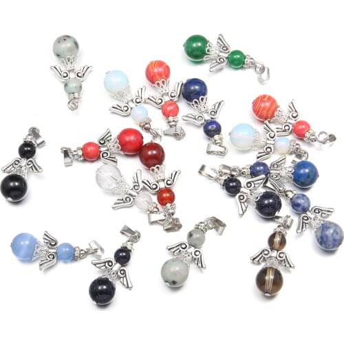 Natural Stone Pendants Round bead Angel Shape Charms Quartzd Pendant for Jewelry Making DIY Necklace earring accessories 12x32mm