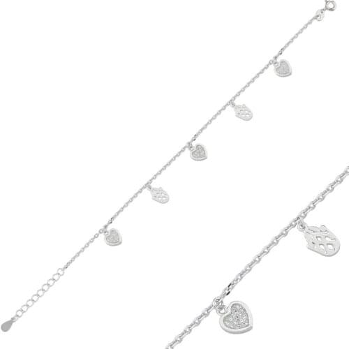 Silverlina Silver Heart & Fatma Master Hand Zircon Bracelet