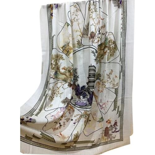 New Luxury Brand Women Cashmere Beach Scarf Thin Pashmina Shawls and Wrap Female Foulard Hijab Stoles Hangzhou West Lake Printed