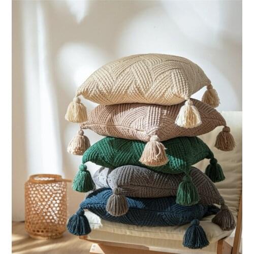 Chenille Knitted Solid Color Cushion Cover Green Beige Navy Blue Nordic Style Small Lantern Decoration Home Decoration 45x45cm