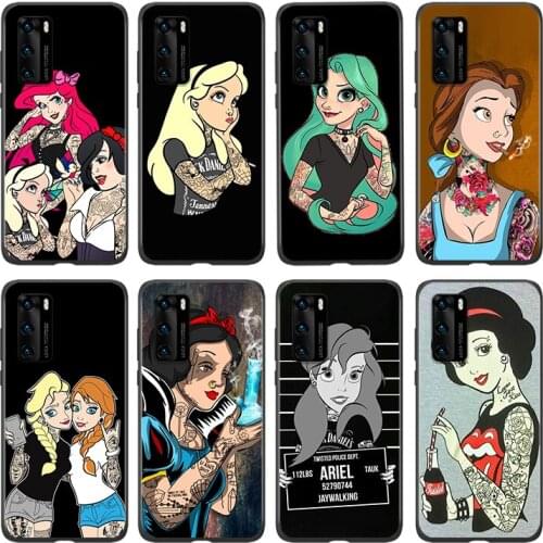 Silicone Cover Tattoo princess For Huawei P 50 P40 P30 P20 P10 P9 P8 Pro Plus Lite E mini 2017 2019 Phone Case