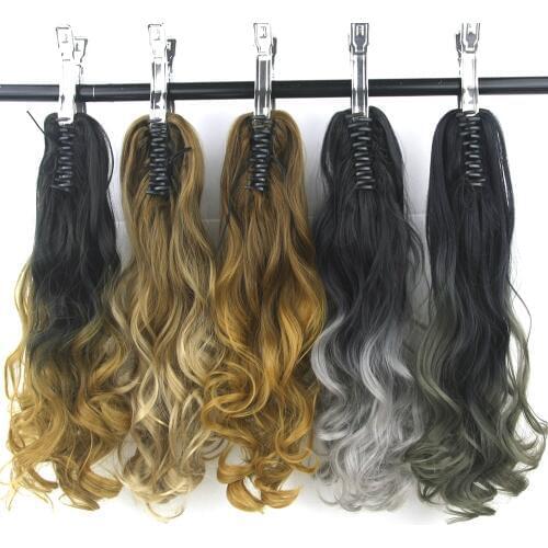 Soowee Black to Gray Blonde Ombre Claw Ponytail Synthetic Hair High Temperature Fiber Clip in Hair Extension Hairpiece Pony Tail