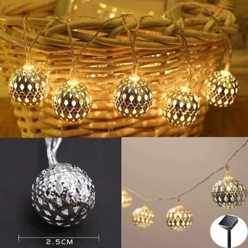 LED Globe Fairy Lights Moroccan Orb Silver Metal Balls String Lights solar 5/7/8M Holiday Party Decoration for Christmas