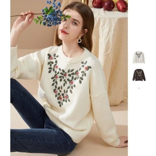 Flower Embroidery Sweater Floral Knitted Korean Chic Casual Long Sleeve Sweaters Sweet O Neck Soft Winter Handmade 2021 New