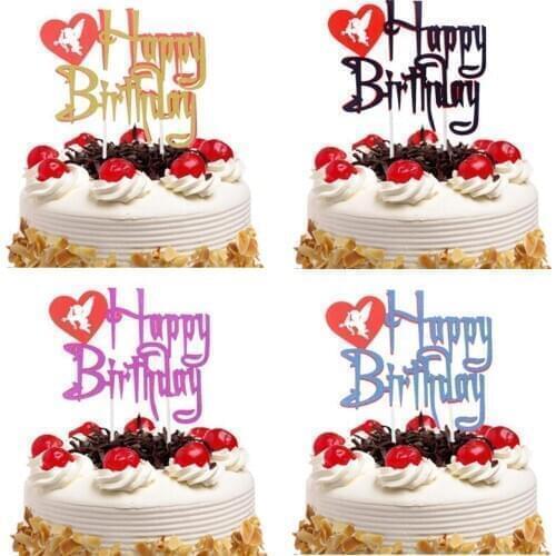 Heart Cake Topper Flags Happy Birthday Decoration Gillter Cake Topper Kids Gift Wedding Baby Shower Party Baking DIY Christmas