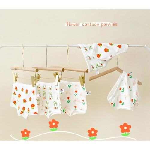 Korean 3pcs Baby Kids Girls Underwear Briefs And Boxer Cartoon Flowers Panties Children 100%cotton Sweet And Comfortable Panties