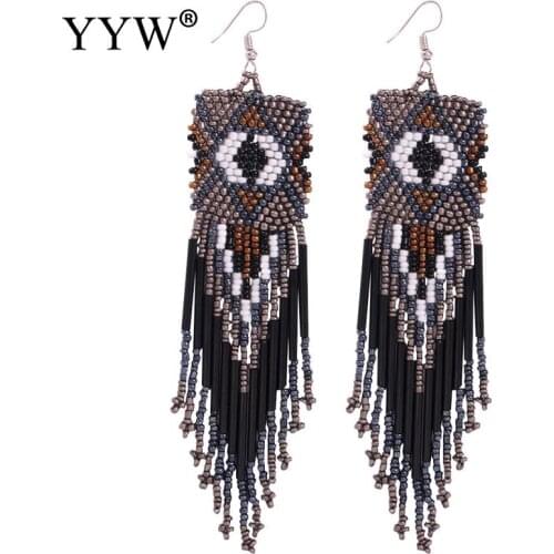 Vintage Women Hanging Dangle Earrings Tassel Long Pendant Multicolored Seadbeads Folk Ethnic Exquisite Femme Brinco Oorbellen