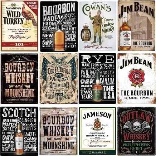 Whiskey Vintage Metal Sign Tin Sign Plaque Metal Vintage Retro Wall Decor for Bar Pub Club Man Cave Metal Signs Poster