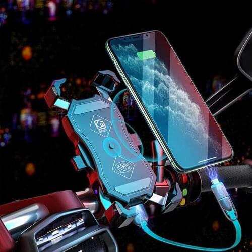 Waterproof 12V Motorcycle Wireless Charger Phone Holder for 3.5-6.5 Inch Cellphone Mount with QC3.0 USB Fast Charge Phone