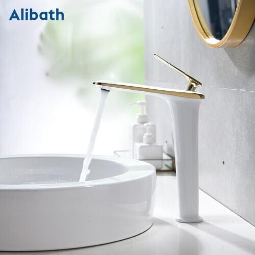 White Gold Chrome Tall Basin Sink Faucet Bathroom Washbasin Water Mixer Tap Hot Cold Water Basin Crane Tap Brass Bathroom Tap