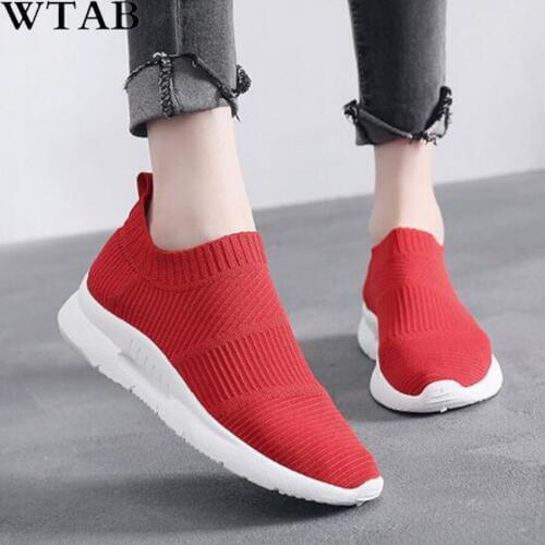 WTAB 2019 Women Shoes Women Vulcanize Shoes Fashion Slip On Sock Shoes Female Air Mesh Sneakers Flat Casual Tenis Feminino