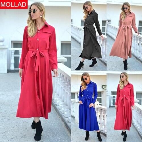 Womens Clothing Popular European Station Autumn and Winter Button Single-Breasted Mid-Length Long Sleeve Dress