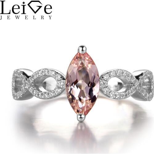 Leige Jewelry Natural Morganite Engagement Rings for Women Sterling Silver 925 Fine Jewelry Pink Gemstone Wedding Rings