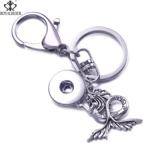 1pc Mermaid Zinc Alloy Keychain Fit 18mm Snap Button Key Chains Silver Color Car Bag Pendant Keys Holder Bag Pendants For Women