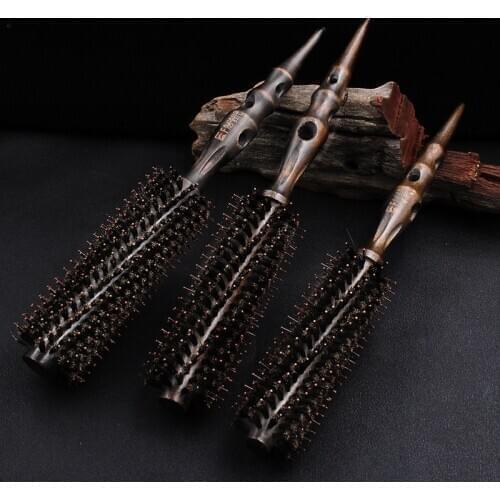 IRUI 1pc Round Brush Natural Bristle Roller Comb With Non-slip Wood Handle Round Comb for Hair Styling