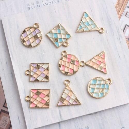 10pcs/lot Enamel Stitching colorful geometric pattern Charms for DIY Earring Jewelry Handmade Headwear accessories Finding XL945