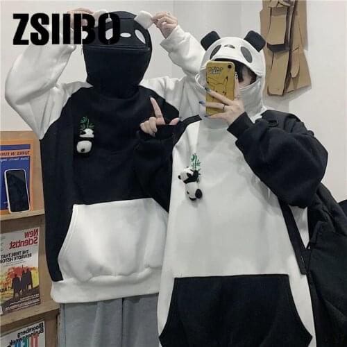 2021 new autistic sweater hooded student Harajuku style winter plus size blouse loose panda head jacket for men and women Kawaii
