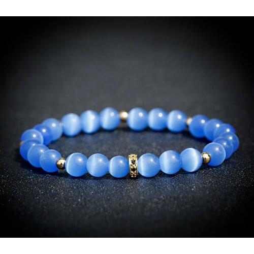 8mm Blue Opal Stone Beads Bracelet Women Luxury Zirconia Copper Braslet Blue Charm Men Jewelry Accessories Bracelet