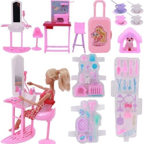 Barbies Accessories Mini Dresser Sewing Machine Pet Props Cup Furniture Plastic Scissors Hair Accessories For Barbies Girls Gift