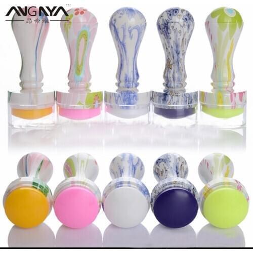 ANGNYA New Blue and white Porcelain Nail Art Colorful Silicone Soft Seal Printing Stamping Stamper Transfer Scraper Emplate Tool