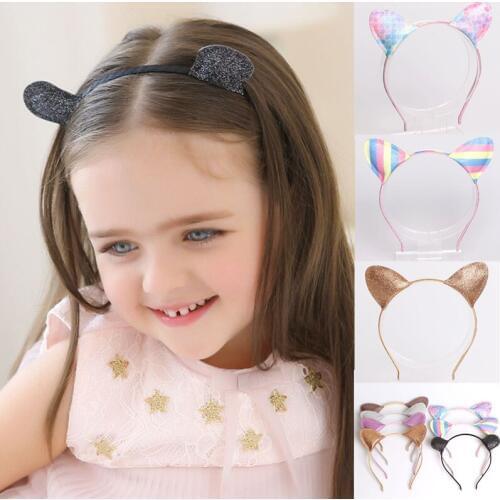 7pcs/set Glitter Mermaid scales Girls Hairbands Lovely Rainbow Stripes Cat Ears Princess HeadbandsTiara Party Hair Accessories
