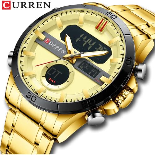 CURREN Mens Military Sports Waterproof Watches Luxury Analog Quartz Digital Wrist Watch for Men Bright Backlight Gold Watches