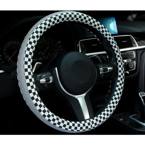 Auto Car Steering Wheel Covers Leather with Bling Steering Wheel Car Interior Accessories for Four Season Fashion Luxury Crystal