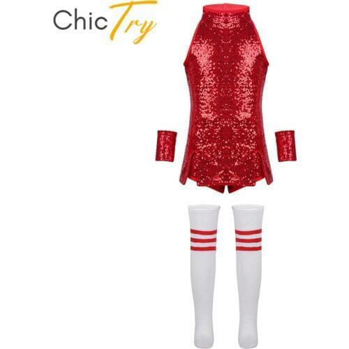 ChicTry Kids Girls Shiny Sequins Tops with Shorts Socks Street Dancing Set Children Stage Performance Hip-hop Jazz Dance Costume