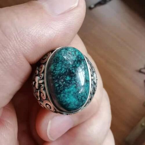 Pure natural gemstone turquoise ring, sterling silver, weathered, beautiful, mineral immunity, collection and unique heritage