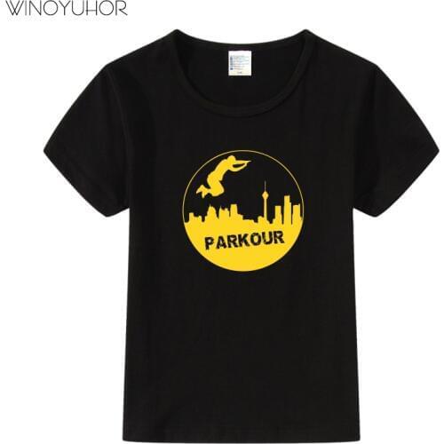 Parkour Cool Print T Shirt Children Summer Fashion Short Sleeve Tops Boys Girls Casual T-shirt Hip Hop Kids Clothing