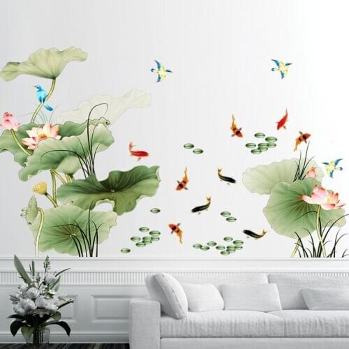 DIY 3D Lotus Leaves Wall Stickers Flower Fish Bedroom Home Decals Vinyl Living Room Sofa TV Backdrop Decor Wallpaper